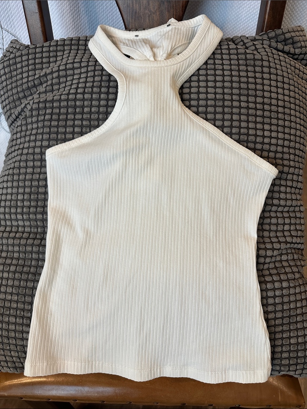 Ivory Ribbed Racerback Tie Back Bow Tank Top